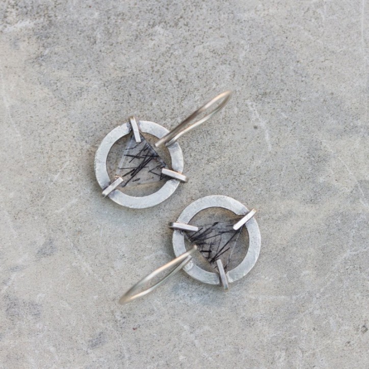 Modern earrings - sterling silver and Quartz Crystal