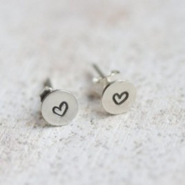 Sterling silver stud earrings with stamped hearts