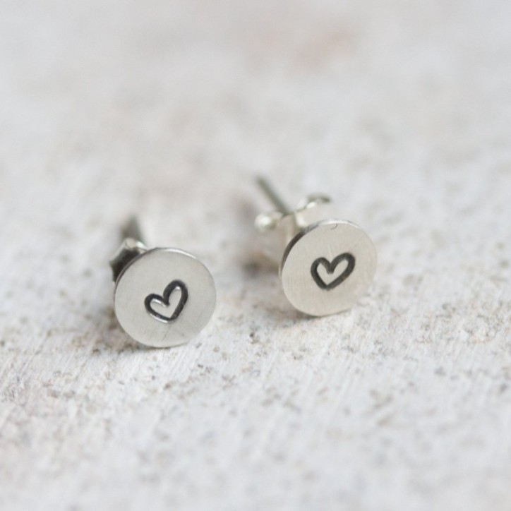 Sterling silver stud earrings with stamped hearts