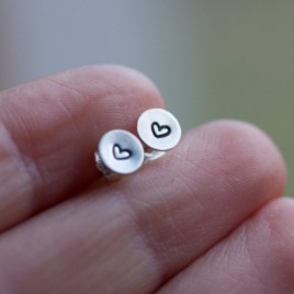Sterling silver stud earrings with stamped hearts