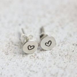 Sterling silver stud earrings with stamped hearts