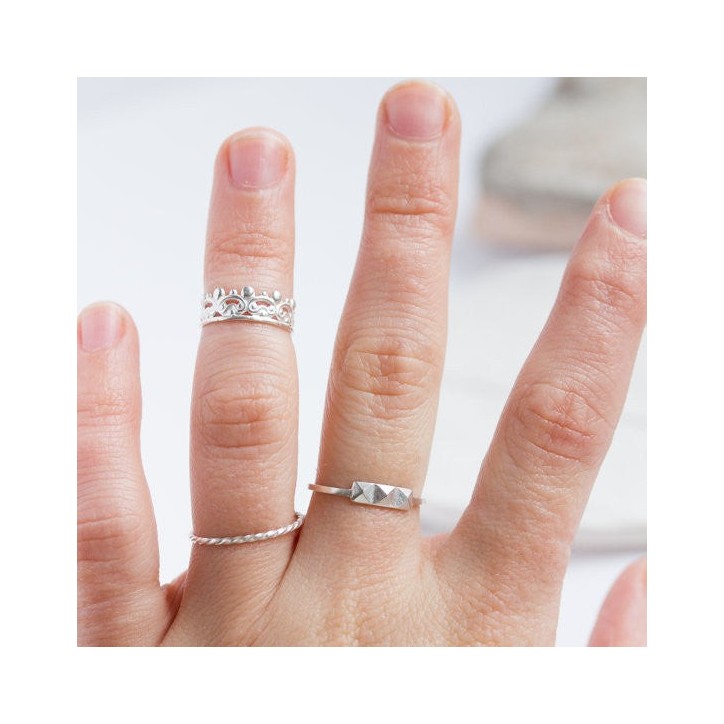 Three pyramids ring, sterling silver