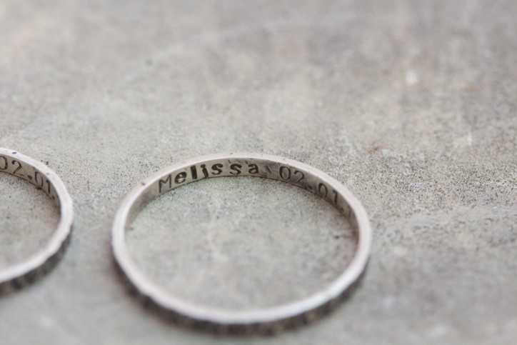 Sterling silver textured ring with personalization, 2, 3 or 4mm band
