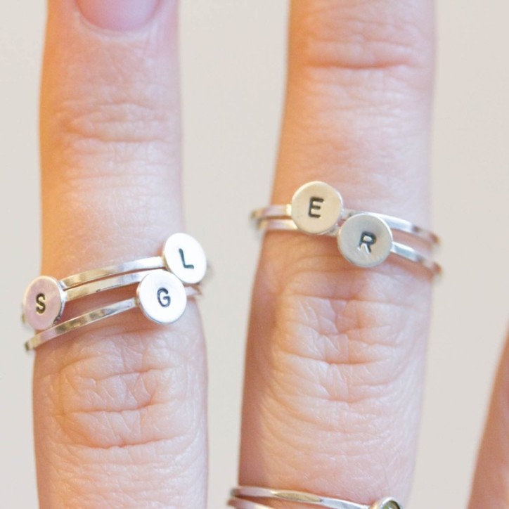 Initial ring with hand stamped capital letter - sterling silver, stackable Initial ring with hand stamped capital letter - sterling silver, stackable