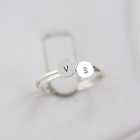 Initial ring with hand stamped capital letter - sterling silver, stackable
