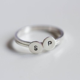 Initial ring with hand stamped capital letter - sterling silver, stackable