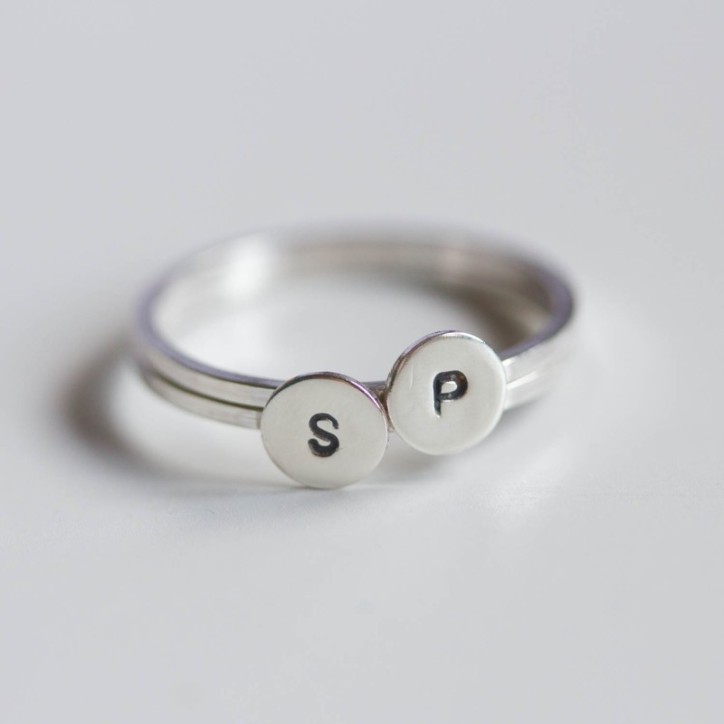 Initial ring with hand stamped capital letter - sterling silver, stackable Initial ring with hand stamped capital letter - sterling silver, stackable