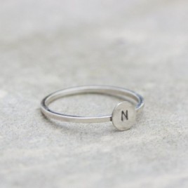 Initial ring with hand stamped capital letter - sterling silver, stackable