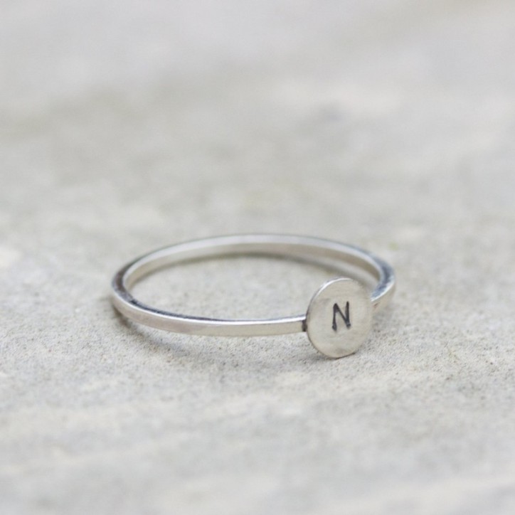 Initial ring with hand stamped capital letter - sterling silver, stackable Initial ring with hand stamped capital letter - sterling silver, stackable