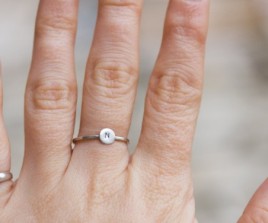 Initial ring with hand stamped capital letter - sterling silver, stackable