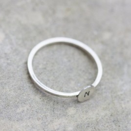 Initial ring with hand stamped capital letter - sterling silver, stackable