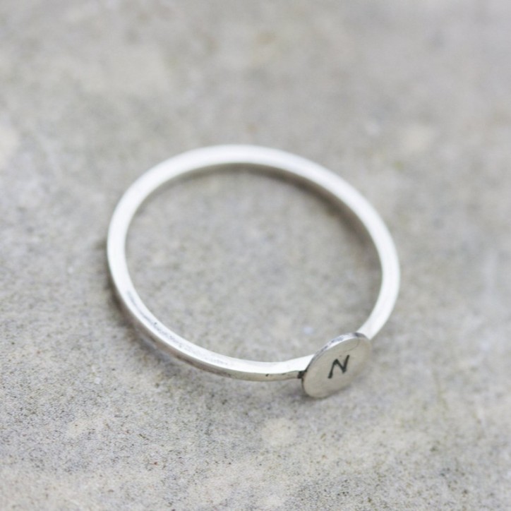 Initial ring with hand stamped capital letter - sterling silver, stackable Initial ring with hand stamped capital letter - sterling silver, stackable