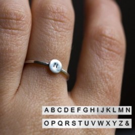 Initial ring with hand stamped capital letter - sterling silver, stackable