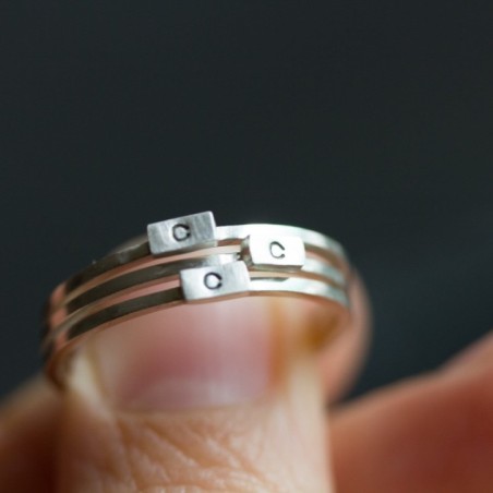 Initial ring with hand stamping - stackable sterling silver or gold ring
