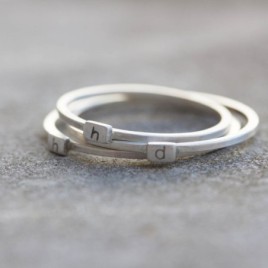 Initial ring with hand stamping - stackable sterling silver or gold ring