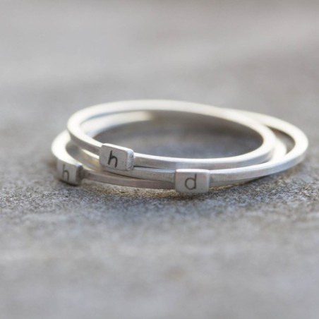 Initial ring with hand stamping - stackable sterling silver or gold ring