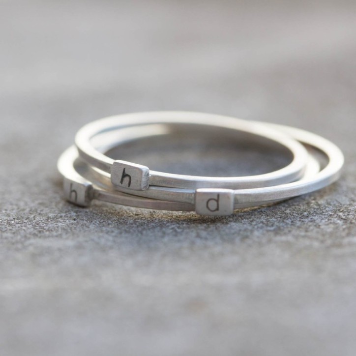 Initial ring with hand stamping - stackable sterling silver or gold ring Initial ring with hand stamping - stackable sterling silver or gold ring
