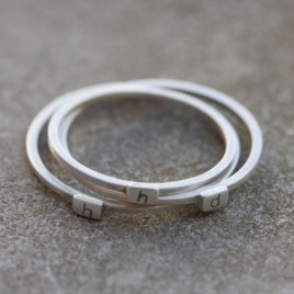 Initial ring with hand stamping - stackable sterling silver or gold ring