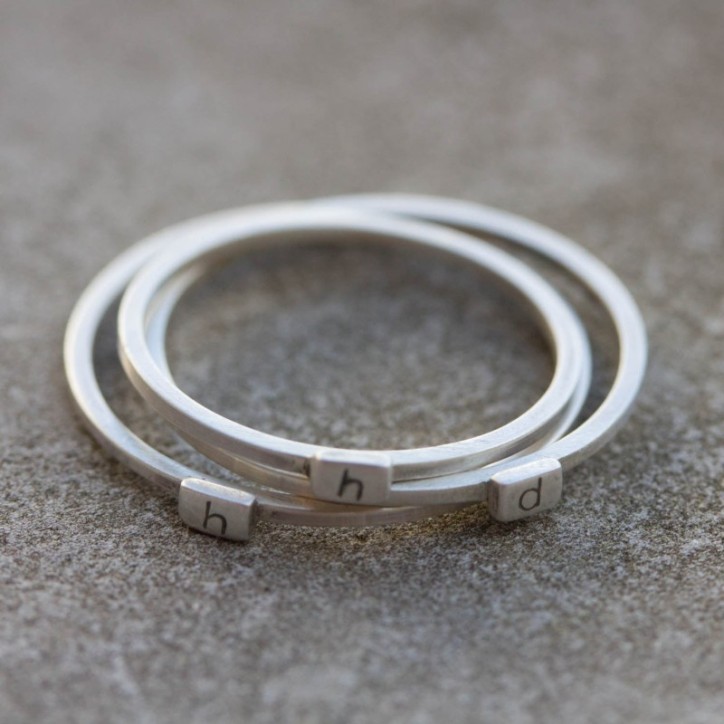 Initial ring with hand stamping - stackable sterling silver or gold ring Initial ring with hand stamping - stackable sterling silver or gold ring