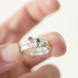 Initial ring with hand stamping - stackable sterling silver or gold ring