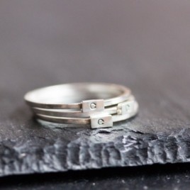 Initial ring with hand stamping - stackable sterling silver or gold ring