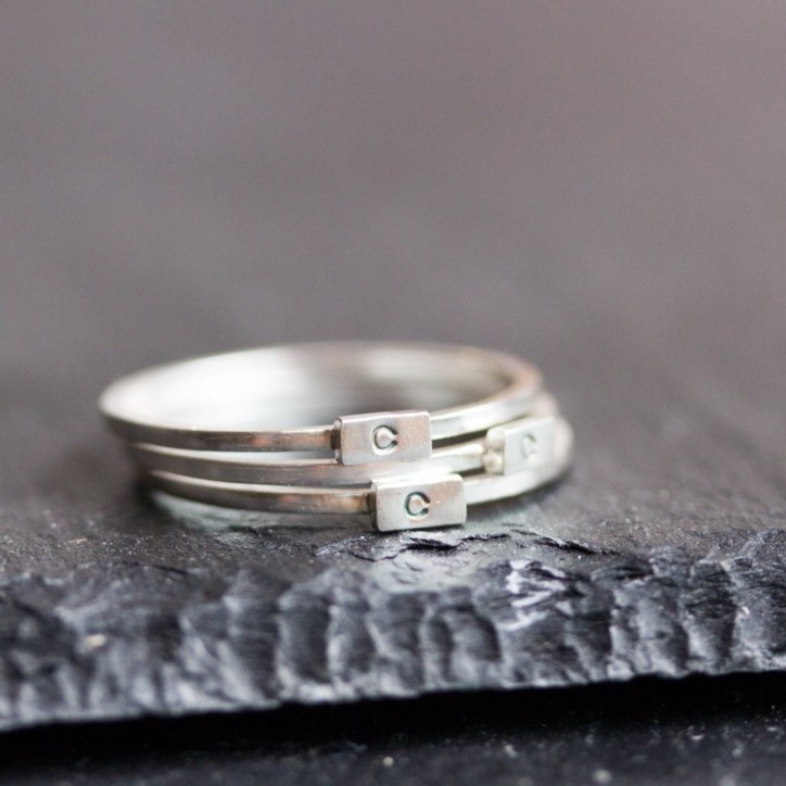 Initial ring with hand stamping - stackable sterling silver or gold ring Initial ring with hand stamping - stackable sterling silver or gold ring