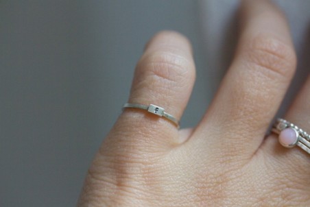 Initial ring with hand stamping - stackable sterling silver or gold ring
