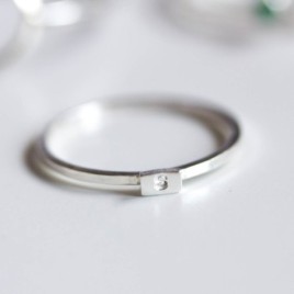 Initial ring with hand stamping - stackable sterling silver or gold ring
