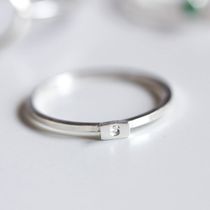 Initial ring with hand stamping - stackable sterling silver or gold ring Initial ring with hand stamping - stackable sterling silver or gold ring