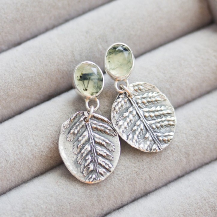 Nature inspired earrings with rutilated prehnites
