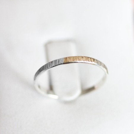 White and gold texture - sterling silver stackable ring with a gold section