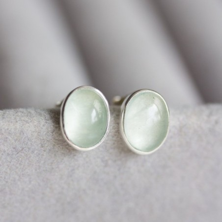 Milky blue Aquamarine stud earrings, sterling silver