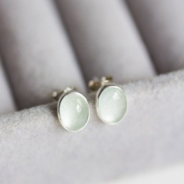Milky blue Aquamarine stud earrings, sterling silver