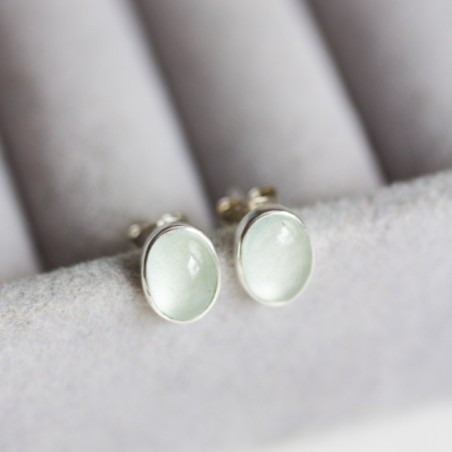 Milky blue Aquamarine stud earrings, sterling silver