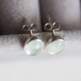 Milky blue Aquamarine stud earrings, sterling silver