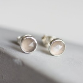 Grey moonstone stud earrings, sterling silver or gold