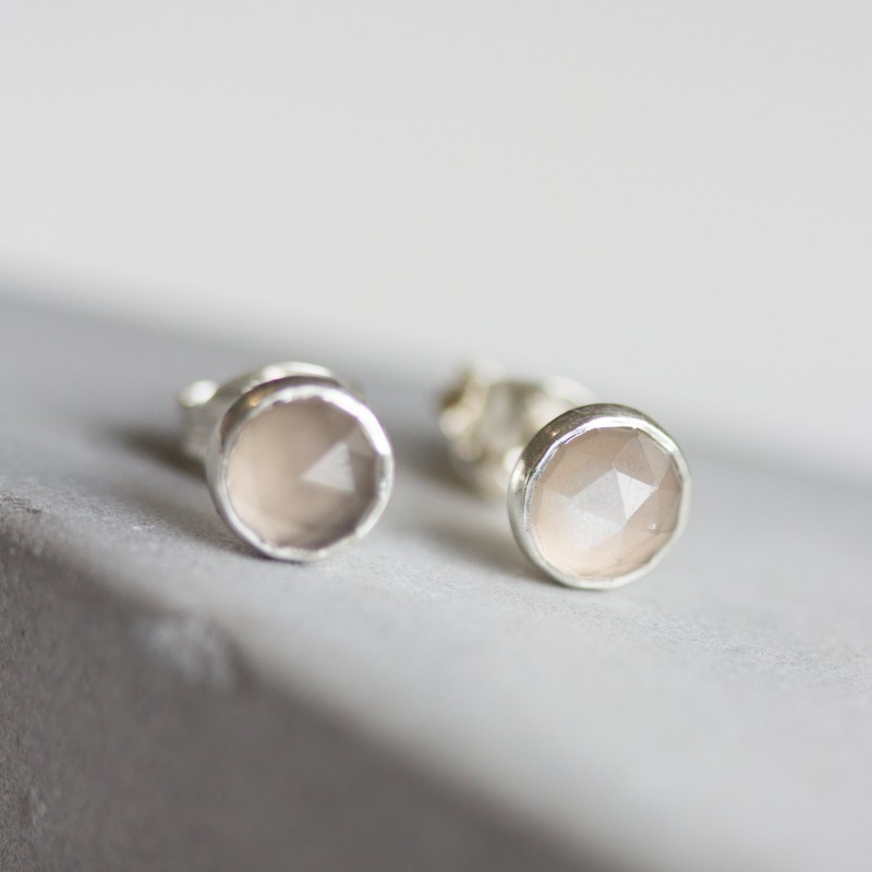 Grey moonstone stud earrings, sterling silver or gold