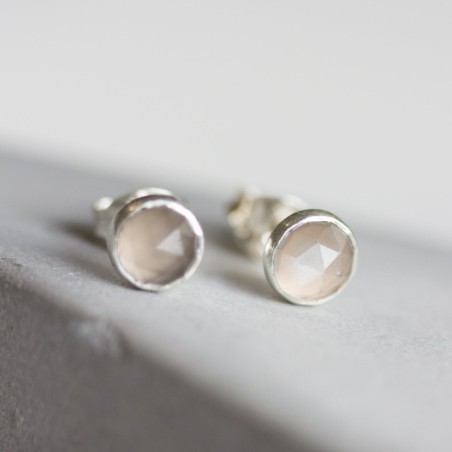 Grey moonstone stud earrings, sterling silver or gold