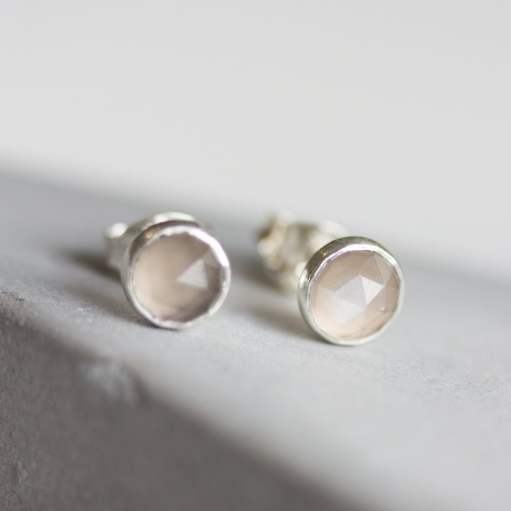 Grey moonstone stud earrings, sterling silver or gold