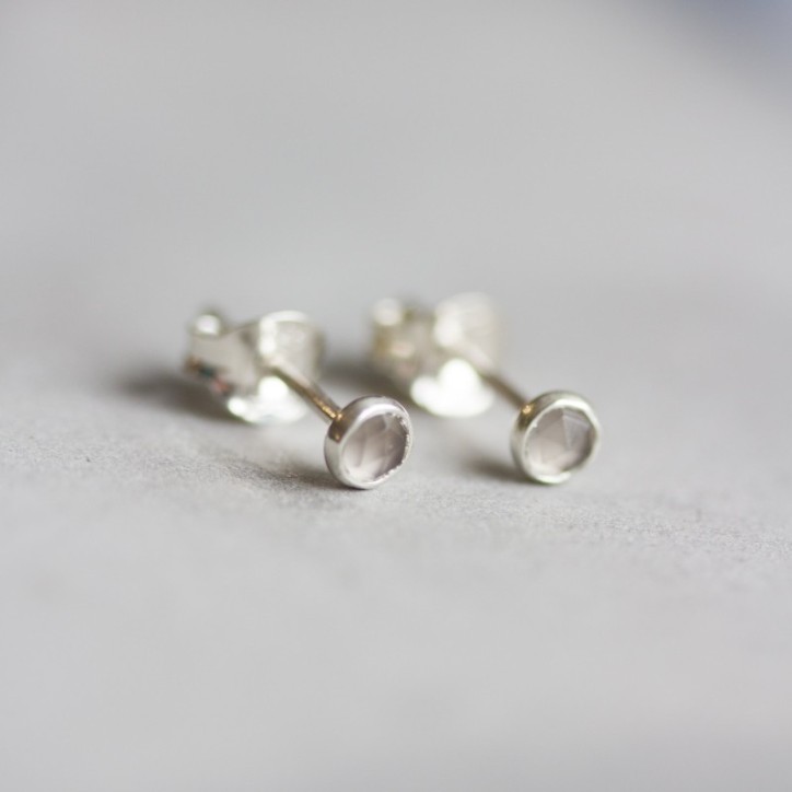 Grey moonstone stud earrings, sterling silver or gold
