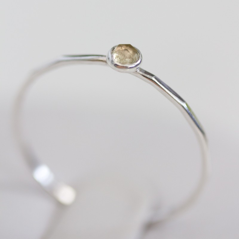 Lemon Quartz - skinny stackable ring with rose cut Lemon Quartz