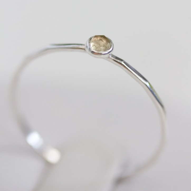 Lemon Quartz - skinny stackable ring with rose cut Lemon Quartz