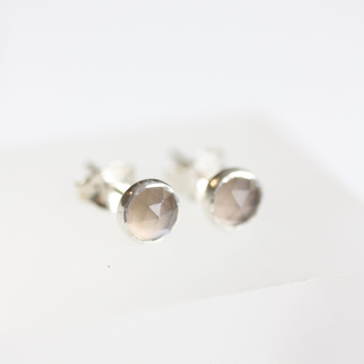 Grey moonstone stud earrings, sterling silver or gold