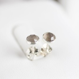 Grey moonstone stud earrings, sterling silver or gold