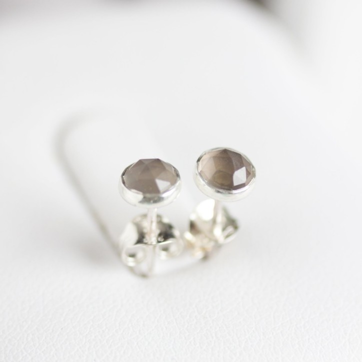 Grey moonstone stud earrings, sterling silver or gold