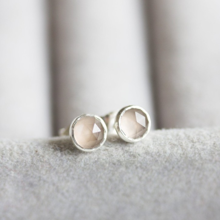 Grey moonstone stud earrings, sterling silver or gold