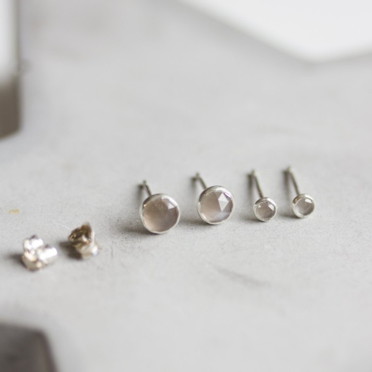 Grey moonstone stud earrings, sterling silver or gold