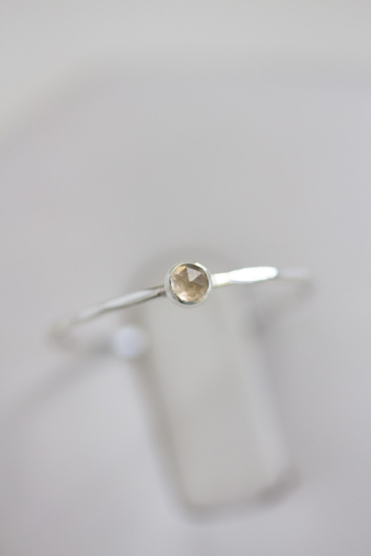 Lemon Quartz - skinny stackable ring with rose cut Lemon Quartz