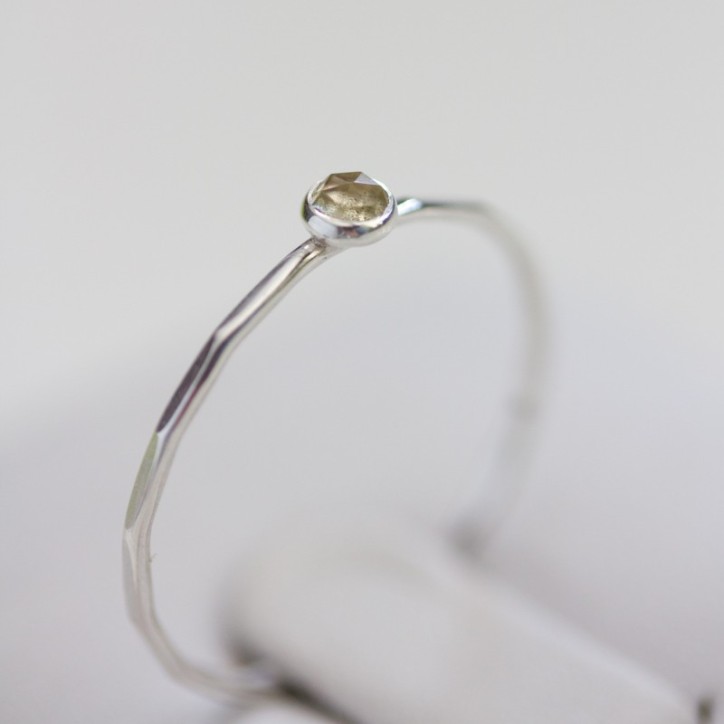 Lemon Quartz - skinny stackable ring with rose cut Lemon Quartz