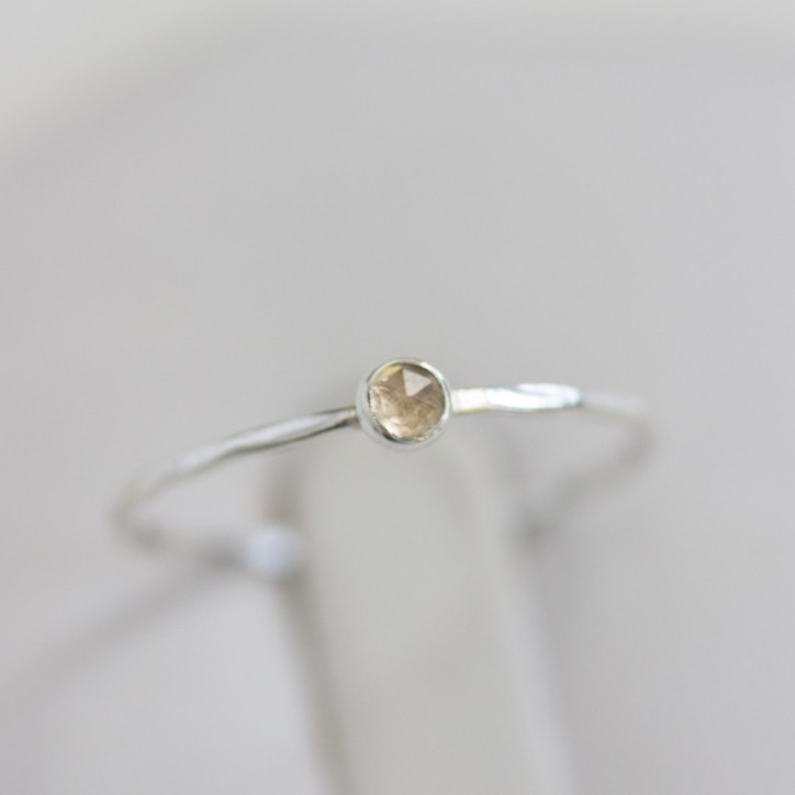 Lemon Quartz - skinny stackable ring with rose cut Lemon Quartz